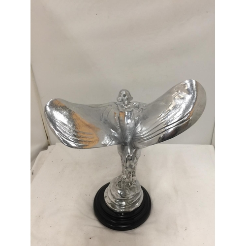 237 - A LARGE CHROME 'SPIRIT OF ECSTASY' ON A BASE HEIGHT 37CM