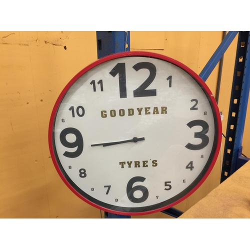 42 - A LARGE GOODYEAR TYRES WALL CLOCK DIAMETER APPROX 46CM