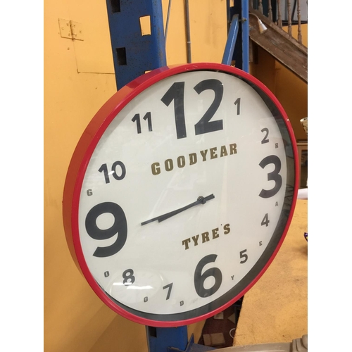 42 - A LARGE GOODYEAR TYRES WALL CLOCK DIAMETER APPROX 46CM