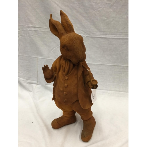 45 - A CAST IRON MR RABBIT FIGURE WITH RUSTIC FINISH H: 43CM