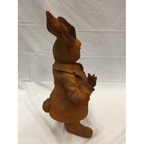 45 - A CAST IRON MR RABBIT FIGURE WITH RUSTIC FINISH H: 43CM