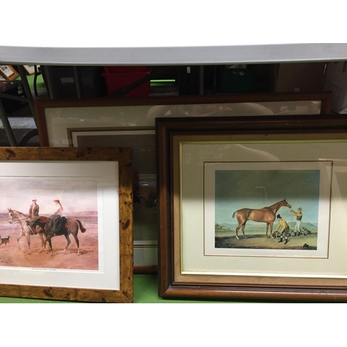 493 - A LARGE FRAMED PRINT OF ARKLE, RED RUM AND DESERT ORCHID 83CM X 58CM, PLUS TWO OTHER FRAMED EQUINE P... 