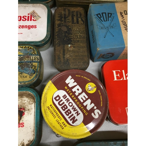 498 - A QUANTITY OF VINTAGE TINS TO INCLUDE WESTMINSTER ALTAR BREADS, THROAT PASTILLES, ETC