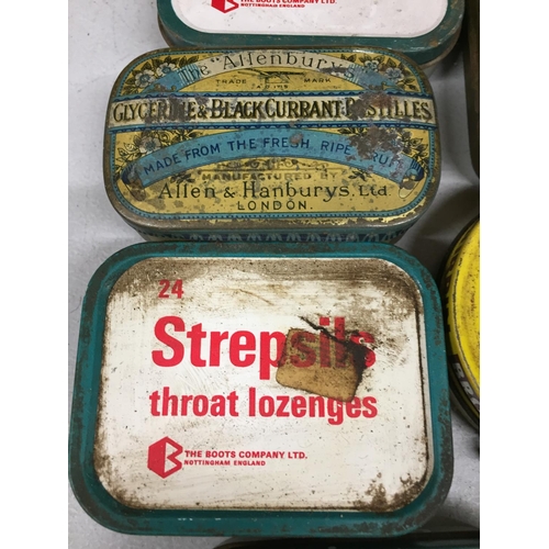 498 - A QUANTITY OF VINTAGE TINS TO INCLUDE WESTMINSTER ALTAR BREADS, THROAT PASTILLES, ETC