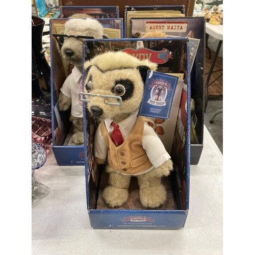 210 - FIVE MEERKAT PLUSH TOYS IN ORIGINAL BOXES WITH CERTIFICATES - YAKOV, AGENT MAIYA, SERGEI, ALEKSANDER... 