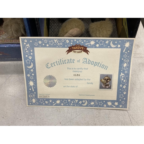 210 - FIVE MEERKAT PLUSH TOYS IN ORIGINAL BOXES WITH CERTIFICATES - YAKOV, AGENT MAIYA, SERGEI, ALEKSANDER... 