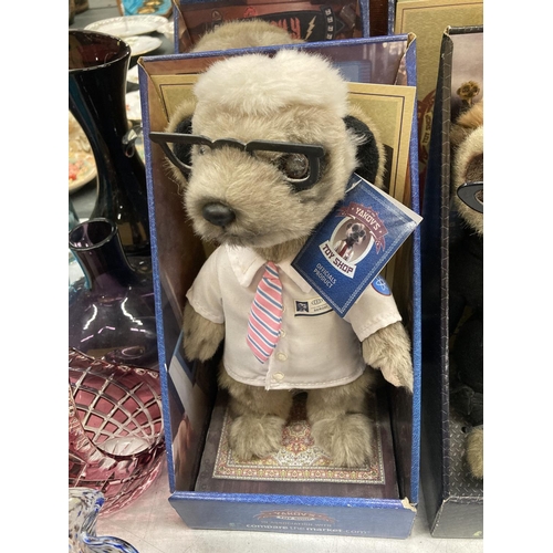 210 - FIVE MEERKAT PLUSH TOYS IN ORIGINAL BOXES WITH CERTIFICATES - YAKOV, AGENT MAIYA, SERGEI, ALEKSANDER... 