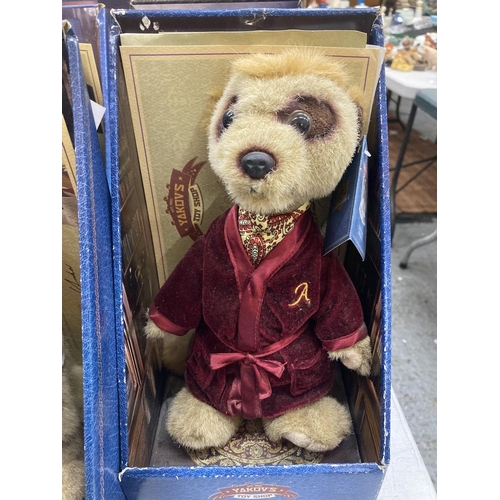 210 - FIVE MEERKAT PLUSH TOYS IN ORIGINAL BOXES WITH CERTIFICATES - YAKOV, AGENT MAIYA, SERGEI, ALEKSANDER... 