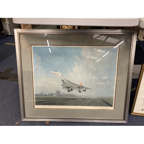 359 - A LARGE FRAMED PRINT OF BRITISH AIRWAYS CONCORDE SIGNED GERALD COULSON 82.5CM X 69CM