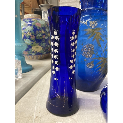 365A - SIX LATE VICTORIAN/EDWARDIAN BRISTOL BLUE STYLE GLASSWARE WITH EMBOSSED FLORAL DECORATION