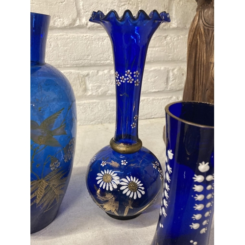 365A - SIX LATE VICTORIAN/EDWARDIAN BRISTOL BLUE STYLE GLASSWARE WITH EMBOSSED FLORAL DECORATION