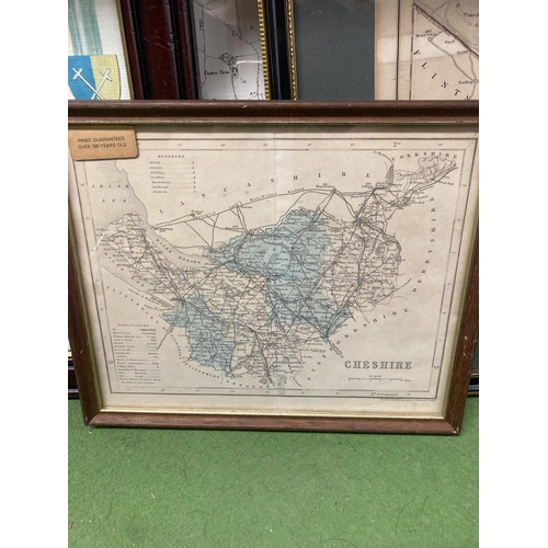 404 - FOUR FRAMED MAPS OF CHESHIRE