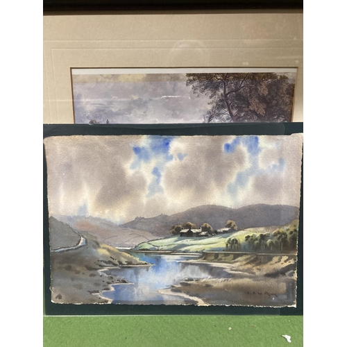 406 - A WATERCOLOUR ON CARD OF A LAKELAND SCENE SIGNED E. Z. W. PRIOR PLUS FOUR FRAMED PRINTS OF COUNTRY S... 