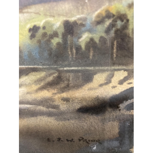 406 - A WATERCOLOUR ON CARD OF A LAKELAND SCENE SIGNED E. Z. W. PRIOR PLUS FOUR FRAMED PRINTS OF COUNTRY S... 