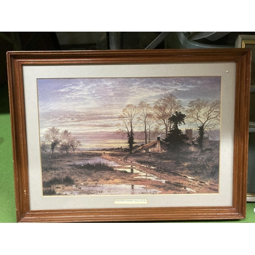 406 - A WATERCOLOUR ON CARD OF A LAKELAND SCENE SIGNED E. Z. W. PRIOR PLUS FOUR FRAMED PRINTS OF COUNTRY S... 