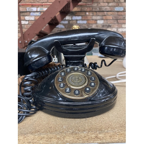 431 - A VINTAGE BRASS CANDLESTICK TELEPHONE, VINTAGE STYLE TELEPHONE WITH PUSH BUTTONS, ENSIGN 'ALL DISTAN... 