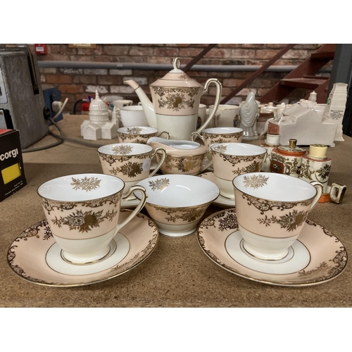 437 - A FIFTEEN PIECE NORITAKE TEA SET TO INCLUDE TEAPOT, CUPS, SAUCERS, CREAM JUG AND SUGAR BOWL