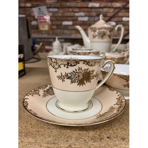 437 - A FIFTEEN PIECE NORITAKE TEA SET TO INCLUDE TEAPOT, CUPS, SAUCERS, CREAM JUG AND SUGAR BOWL