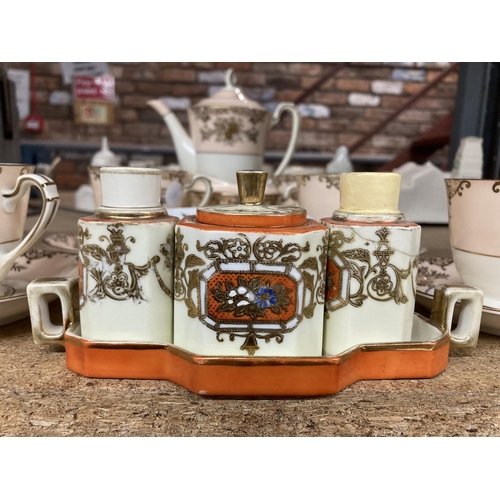 437 - A FIFTEEN PIECE NORITAKE TEA SET TO INCLUDE TEAPOT, CUPS, SAUCERS, CREAM JUG AND SUGAR BOWL