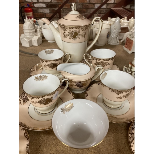 437 - A FIFTEEN PIECE NORITAKE TEA SET TO INCLUDE TEAPOT, CUPS, SAUCERS, CREAM JUG AND SUGAR BOWL