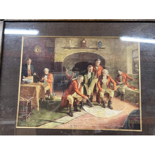 455 - TWO FRAMED PRINTS OF HUNTSMEN - 'PRIDE OF THE LITTER' AND 'THE TRAIL OF THE FOX'