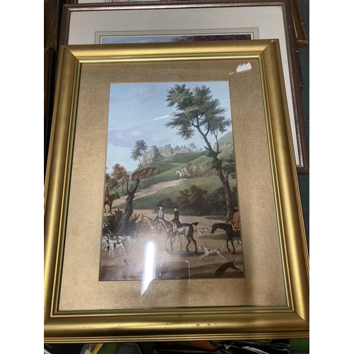 822 - A COLLECTION OF NINE HUNTING THEMED FRAMED PRINTS