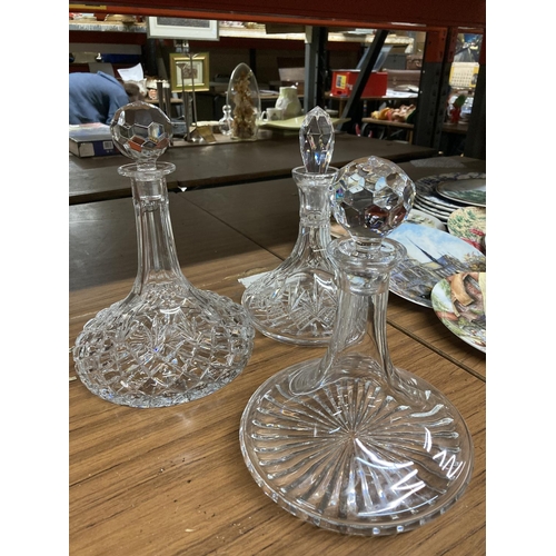 834 - THREE EDINBURGH CUT GLASS SHIPS DECANTERS