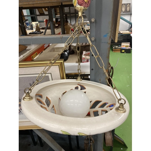 861 - A CERAMIC FLORAL CEILING LIGHT WITH CERAMIC BUBLES TO THE TOP, DROP APPROX 66CM