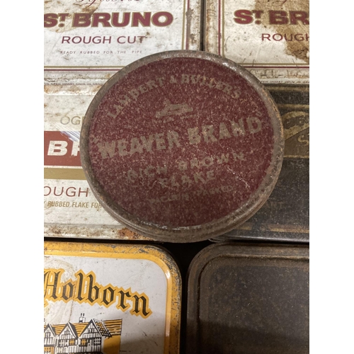 878 - A QUANTITY OF VINTAGE TOBACCO TINS TO INCLUDE ST JULIEN, ST BRUNO, OLD HOLBORN, ETC