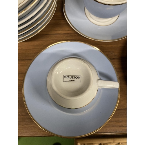 887 - A QUANTITY 0F POWDER BLUE AND WHITE DINNERWARE TO INCLUDE CUPS, SAUCERS, PLATES, BOWLS, ETC, MARKED ... 