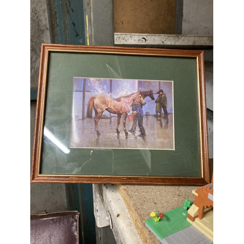 890 - FOUR FRAME PRINTS, TWO OF HORSE RACES, RACEHORSE GLADIATOR PLUS ONE OTHER