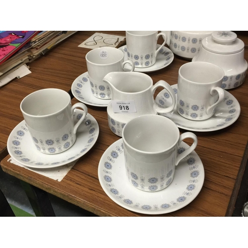 918 - A MYOTT COFFEE SET 'TEMPTATION' TO INCLUDE COFFEE POT, CREAM JUG, SUGAR BOWL, FIVE COFFEE CUPS AND S... 