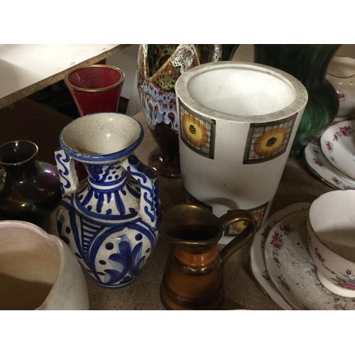 928 - SIX ROYAL VALE CHINA TRIOS WITH A ROSE PATTERN, PLUS A QUANTITY OF STUDIO POTTERY TO INCLUDE HORNSEA... 