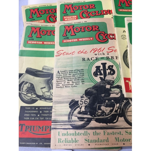 353 - FIFTEEN ISSUES OF MOTORCYCLING WITH MOTOR SCOOTER WEEKLY MAGAZINES ALL 1960