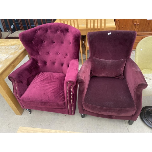 2685 - A PURPLE BUTTON-BACK EASY CHAIR AND ONE OTHER