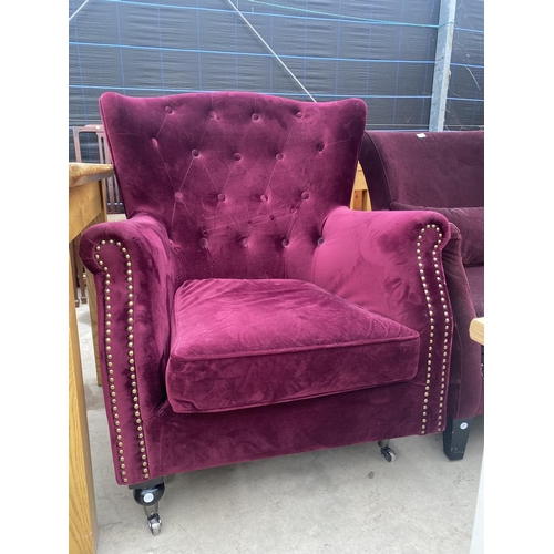 2685 - A PURPLE BUTTON-BACK EASY CHAIR AND ONE OTHER