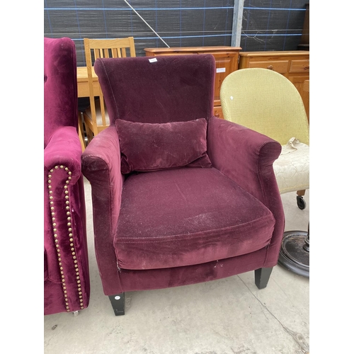 2685 - A PURPLE BUTTON-BACK EASY CHAIR AND ONE OTHER