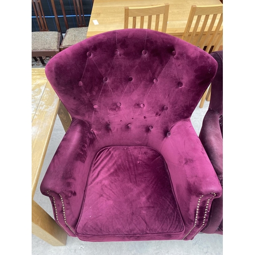 2685 - A PURPLE BUTTON-BACK EASY CHAIR AND ONE OTHER