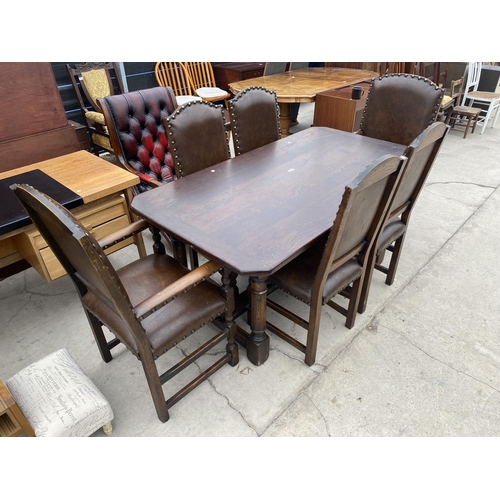 2689 - AN OAK JACOBEAN STYLE REFECTORY DINING TABLE WITH CANTED CORNERS, 62X33