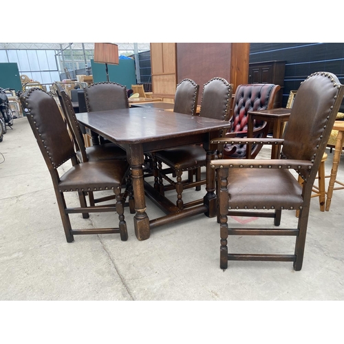 2689 - AN OAK JACOBEAN STYLE REFECTORY DINING TABLE WITH CANTED CORNERS, 62X33