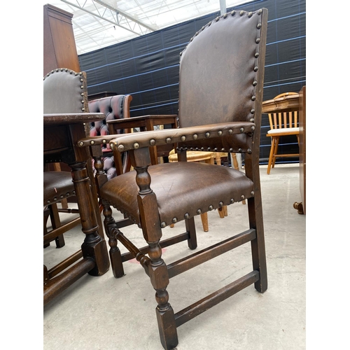 2689 - AN OAK JACOBEAN STYLE REFECTORY DINING TABLE WITH CANTED CORNERS, 62X33