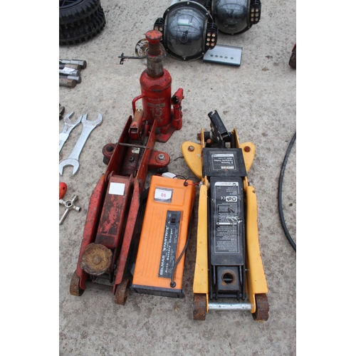 86 - 4   TROLLEY JACKS AND BATTERY CHARGER  NO VAT