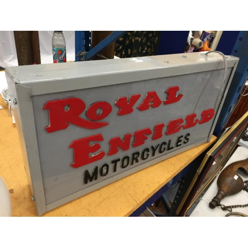 90A - A ROYAL ENFIELD MOTORCYCLES ILLUMINATED SIGN W: 58CM  NO  VAT