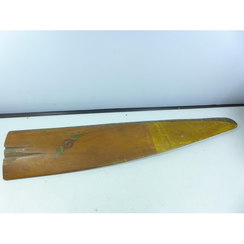 401 - A SECTION OF A VINTAGE WOODEN AEROPLANE PROPELLOR, MARKED S AND S AIRCRAFT LTD WINNIPEG, LENGTH 81CM