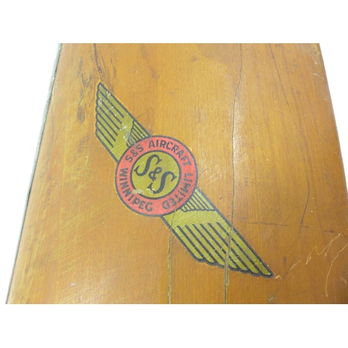 401 - A SECTION OF A VINTAGE WOODEN AEROPLANE PROPELLOR, MARKED S AND S AIRCRAFT LTD WINNIPEG, LENGTH 81CM