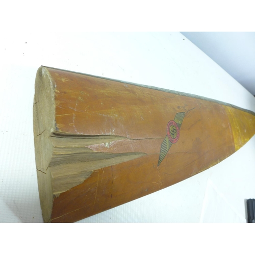 401 - A SECTION OF A VINTAGE WOODEN AEROPLANE PROPELLOR, MARKED S AND S AIRCRAFT LTD WINNIPEG, LENGTH 81CM