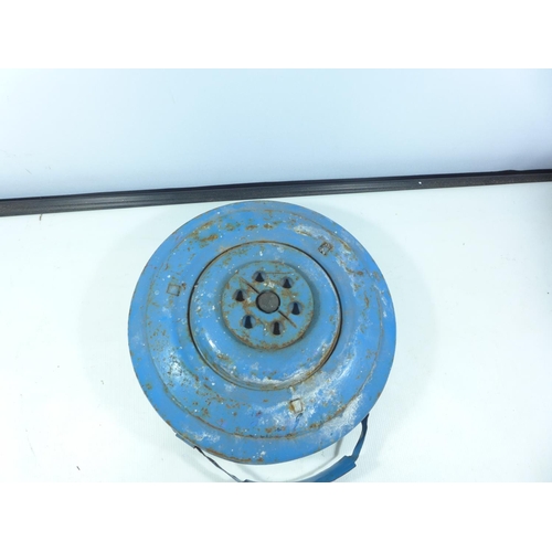 405 - AN INERT BLUE PAINTED LAND MINE, 35CM DIAMETER