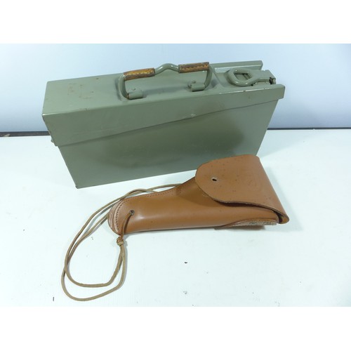 400A - A GREEN PAINTED AMMUNITION BOX AND A LEATHER US HOLSTER (2)