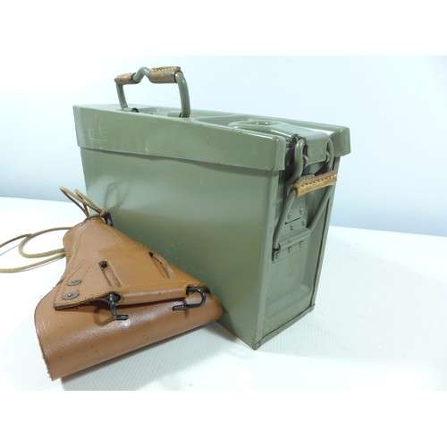 400A - A GREEN PAINTED AMMUNITION BOX AND A LEATHER US HOLSTER (2)