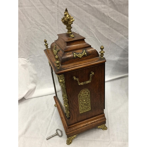 1 - A 19TH CENTURY OAK CASED BRACKET CLOCK WITH FULL BRASS DIAL AND SILVER CHAPTER RING DECORATED WITH O... 